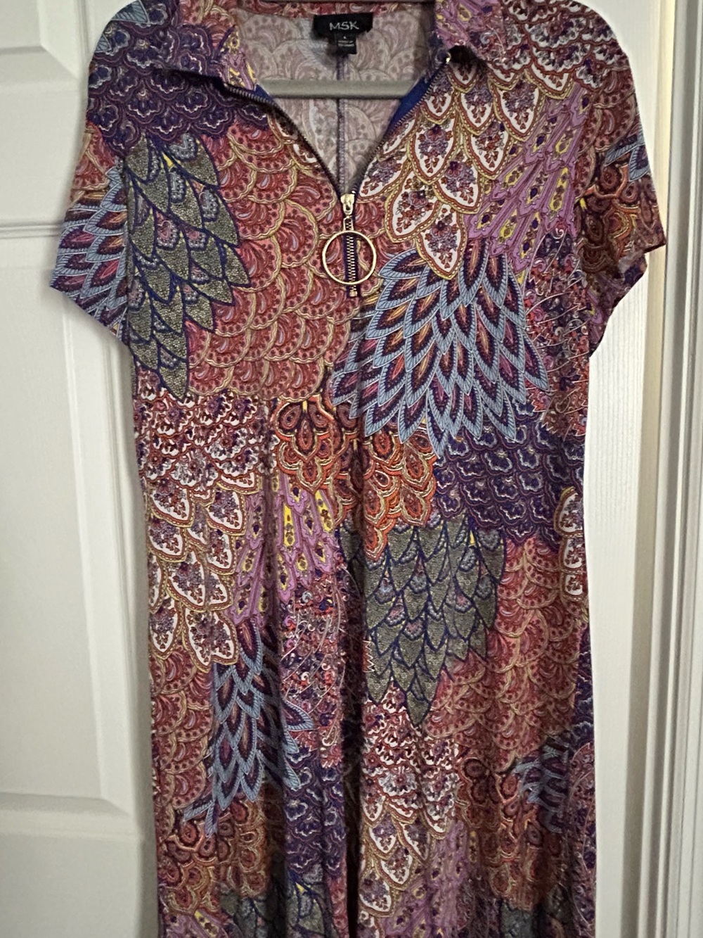 MSK Purple Multicolor Zip-Front Tunic Top
